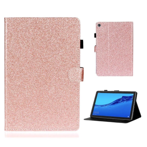 Huawei Mediapad M5 Lite Glitter Shiny Læder Flip Etui - Rødguld Pink