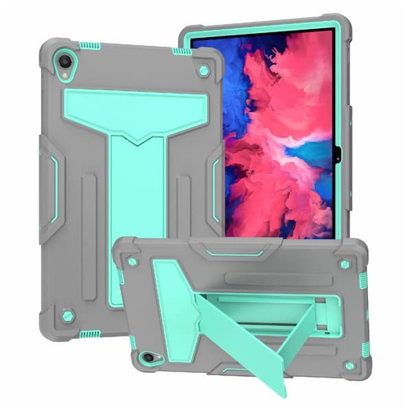 Lenovo Tab P11 T-Shaped kickstabd + silikonecover - Grå / Cyan Green