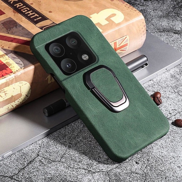 Shockproof leather cover with oval kickstand for OnePlus 10 Pro Green