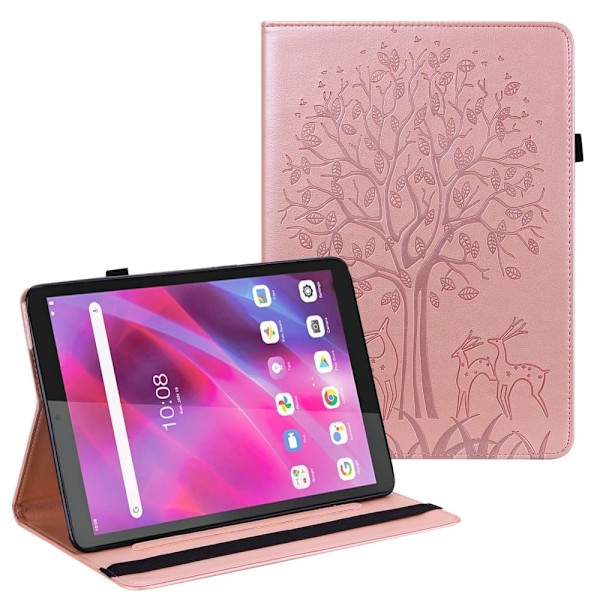 Lenovo Tab M10 puu ja peura kuvio nahkakotelo - Ruusukulta Pink