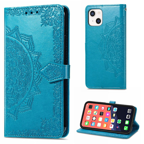 Mandala läder iPhone 13 Mini fodral - Blå Blå