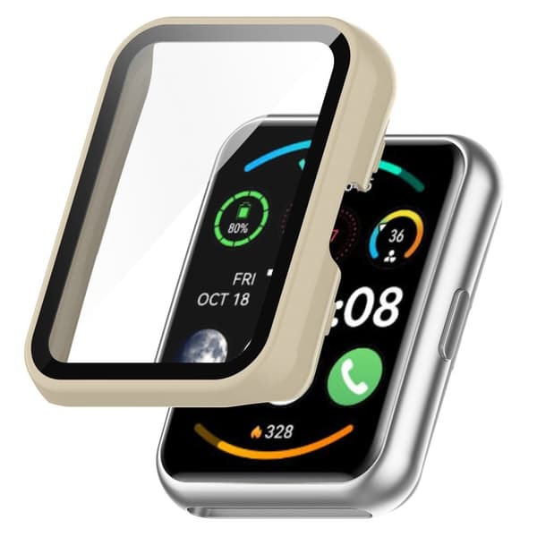 Oppo Watch Free cover with tempered glass screen protector - Ivory White Vit