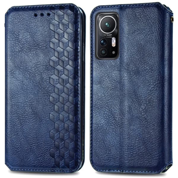Læretui med A Stilfull Rhombus Imprint til Xiaomi 12 / 12x - Blå Blue
