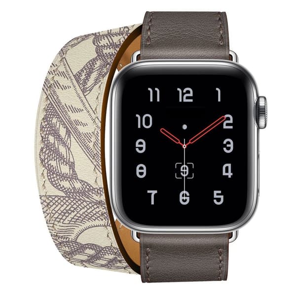 Apple Watch Series 5 40mm mønster ægte læder Urrem - Grå Silver grey