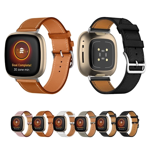 Fitbit Sense 2 / Versa 4 klockarmband i äkta läder med sömmar - Grå Silvergrå