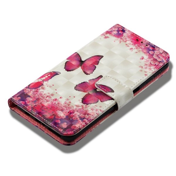 Samsung Galaxy A7 (2018) lys spot dekorations læder flip etui - Rød Sommerfugl Red