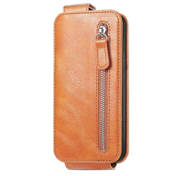 Vertical Flip Phone Etui med Zipper til iPhone 14 Pro Max - Brun Brown