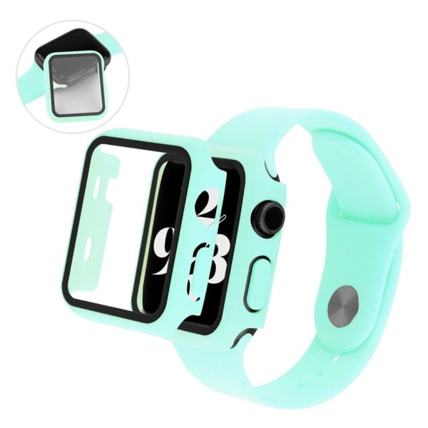 Apple Watch Series 6 / 5 44mm cover med hærdet glas + urrem - Cyan Green