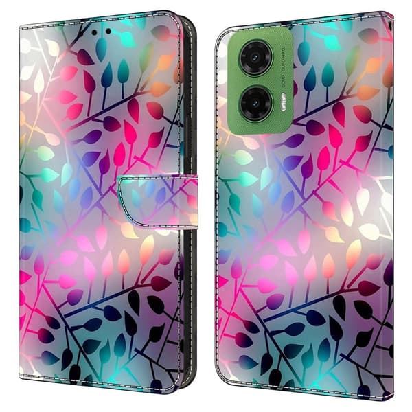 Motorola Moto G35 5G Fodral Magnetic Clasp 3D Pattern Läder Plånbok Telefonskal - Lönnlöv multifärg