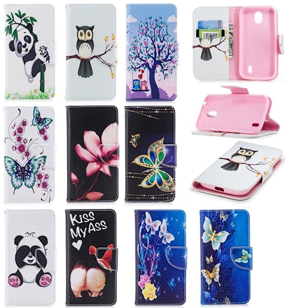 Nokia 1 Printet Mønster PU læder flip etui - Panda Klatrer på bambus Multicolor