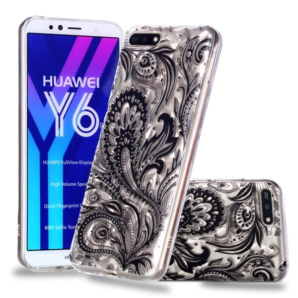 Huawei Honor 7A mobilskal silikon tryckmönster - Svart blomma Svart