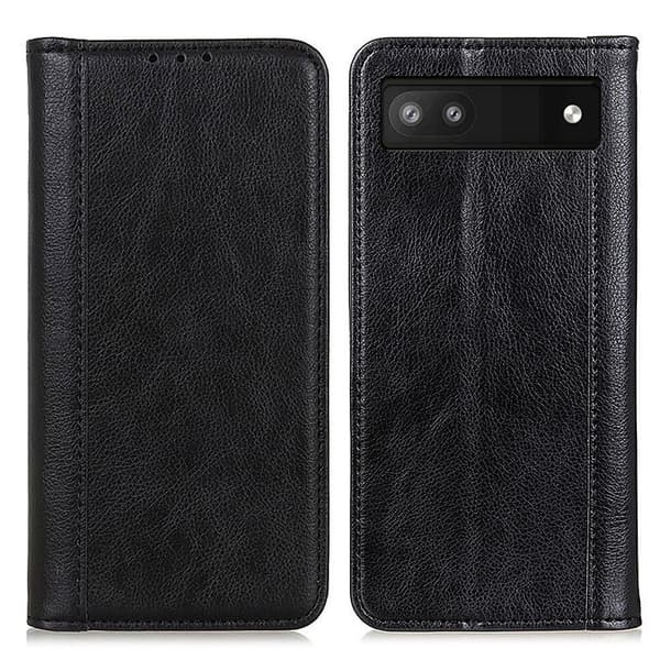 Google Pixel 6a ægte læderetui med magnetisk lukning - Sort Black