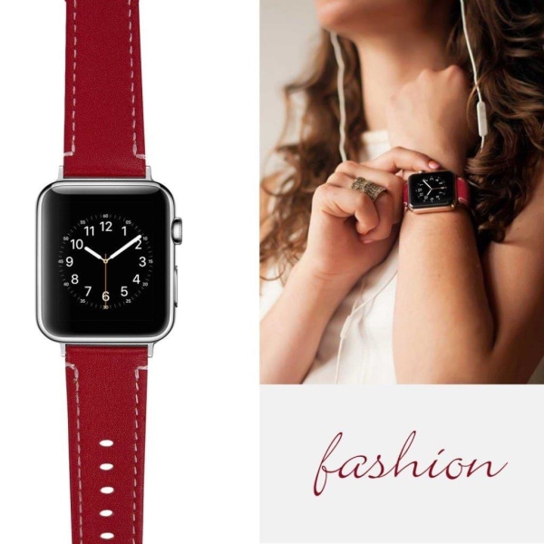 Apple Watch Series 5 / 4 44mm classic genuine leather watch band - Red Röd