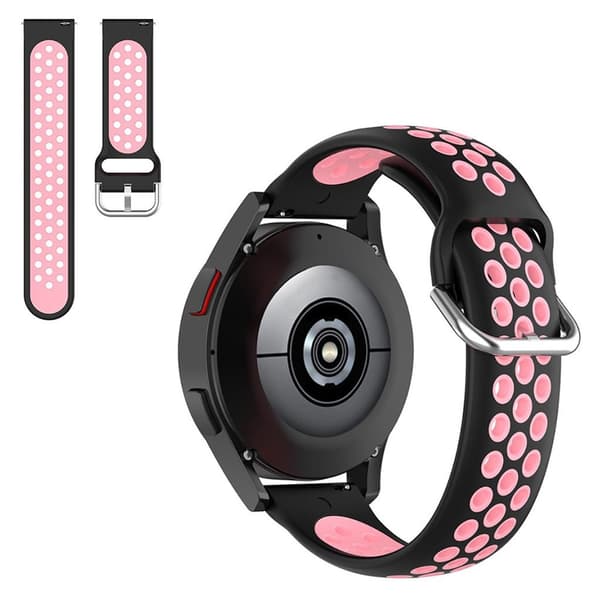 20 mm tofarvet silikoneurrem til Samsung-ur - Sort / Lyserød Pink