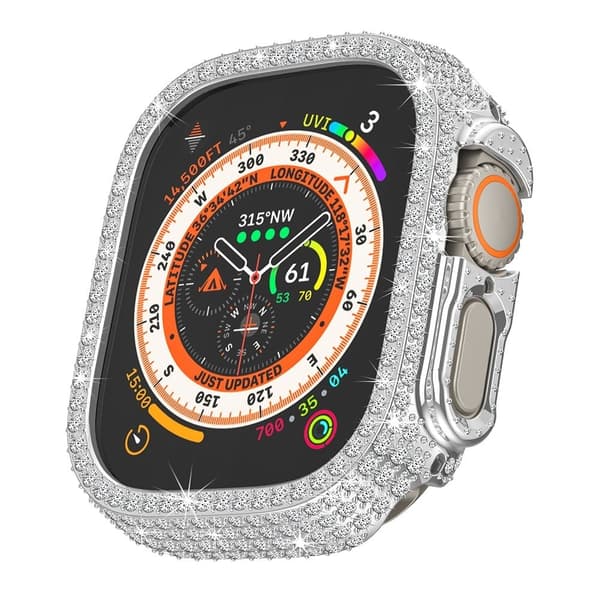 Apple Watch Ultra / Ultra 2 49 mm klockfodral med strassdekoration, hård stöttålig skyddsram - Silver Silvergrå