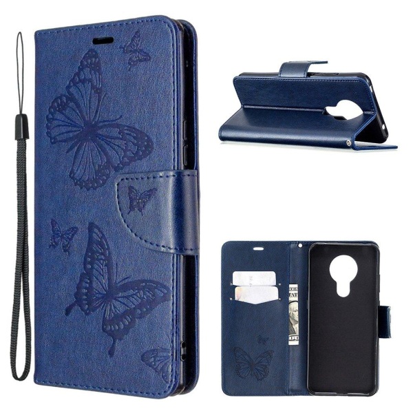 Butterfly läder Nokia 5.3 fodral - Blå Blå