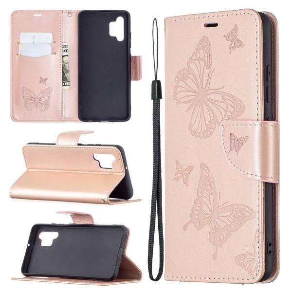 Butterfly Samsung Galaxy A32 Flip Etui - Rødguld Pink