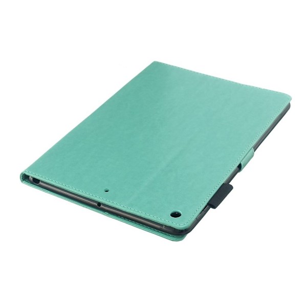 iPad 10.2 (2019) flipfodral i läder med fjärilsavtryck - Cyan Grön