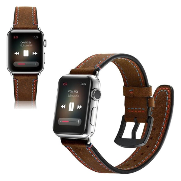 Apple Watch Series 5 44mm tofarvet stitching design ægte læder u Brown