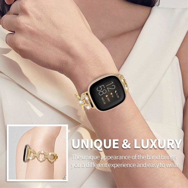 Fitbit Sense / Versa 3 rhinestone décor watch strap - Gold Guld
