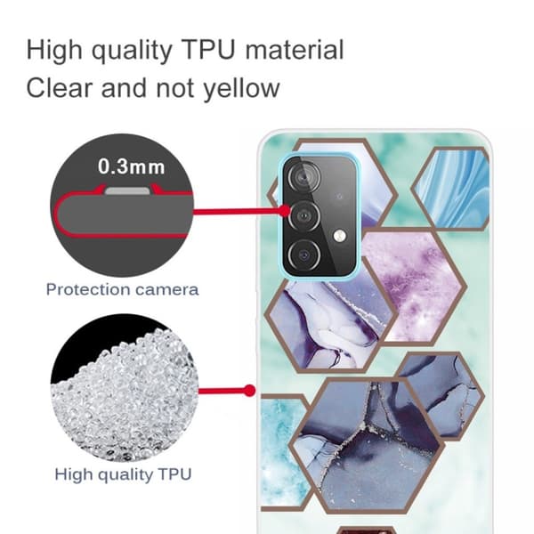 Marble Samsung Galaxy A72 5G Etui - Sekskant Fragmenter i Sky Blå Blue