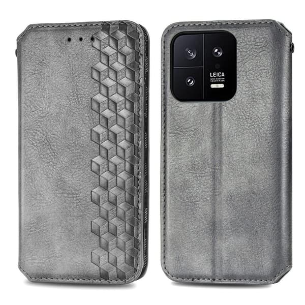 Læder Etui med A Stilfuldt Rhombus Tryk til Xiaomi 13 - Grå Silver grey