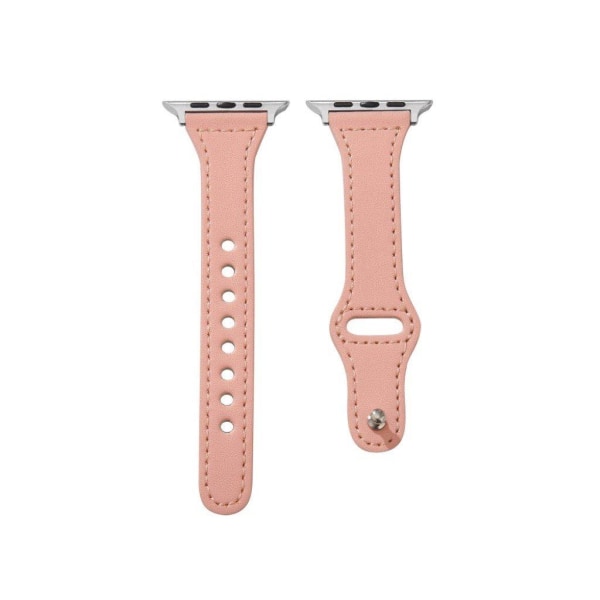 Apple Watch Series 6 / 5 44mm knap snap ægte læder urrem - Lyser Pink