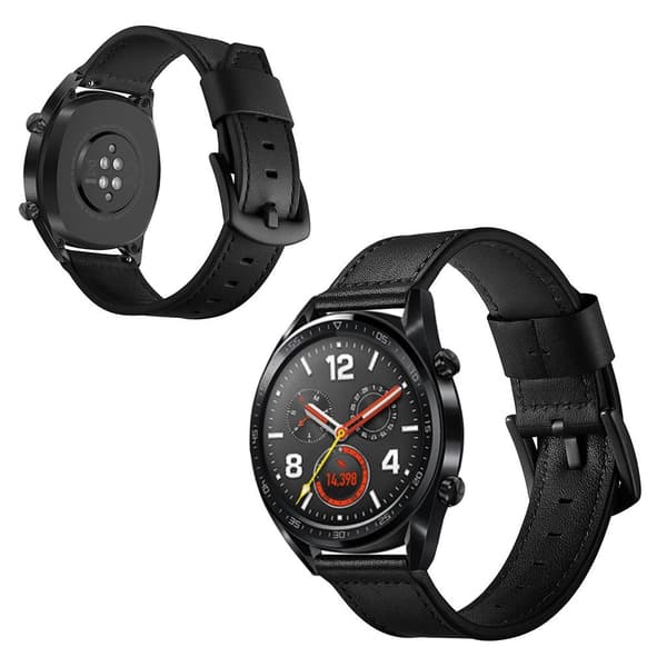 Huawei Watch GT / Watch 2 / Watch Magic kvalitet ægte læder Urrem - Sort Black