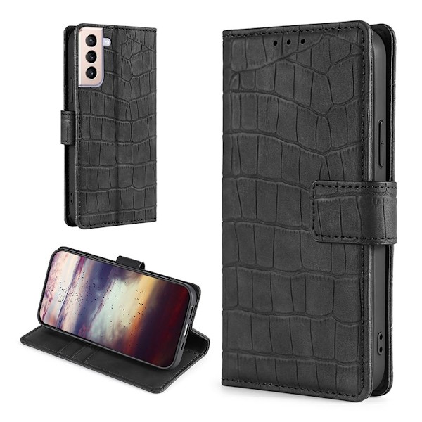 Crocodile Textured Læder Etui til Samsung Galaxy S21 - Sort Black