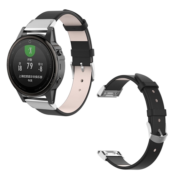 Garmin Fenix 6S / Fenix 5S quick fit læder Urrem - Sort Black