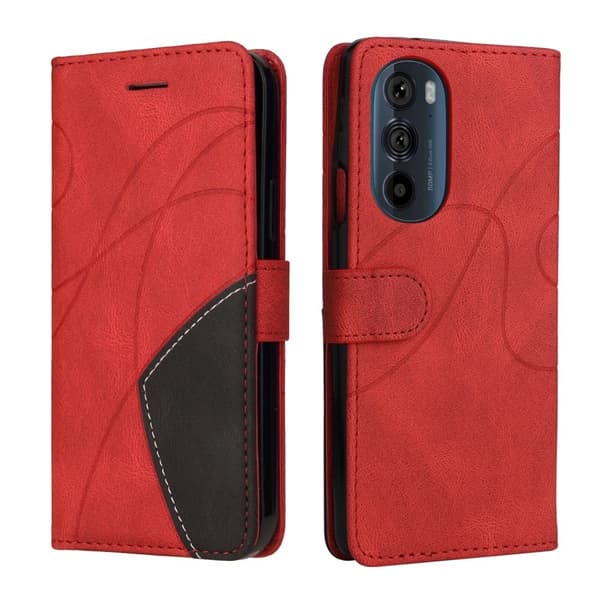 Teksturert læretui med stropp for Motorola Edge X30 - Rød Red