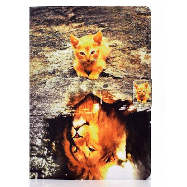 Amazon Fire 7 (2022) läderfodral med coolt mönster - Katt / Lejon Brun