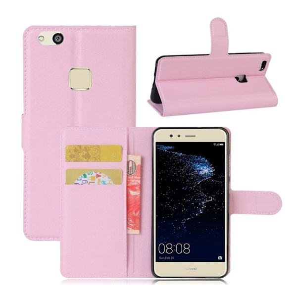 Huawei P10 Lite stilrent og stærkt læder-etui - Lyserød Pink