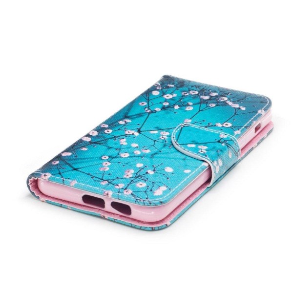 Samsung Galaxy A8 (2018) mønstret PU læder flip etui - Pink Blomster Multicolor