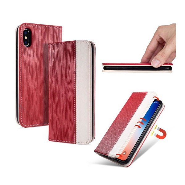 iPhone XS toothpick texture leather case - Red Röd