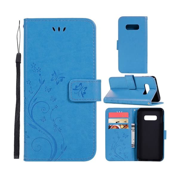 Samsung Galaxy S10 Lite sommerfugle- og blomstertryk læder flip etui - Blå Blue