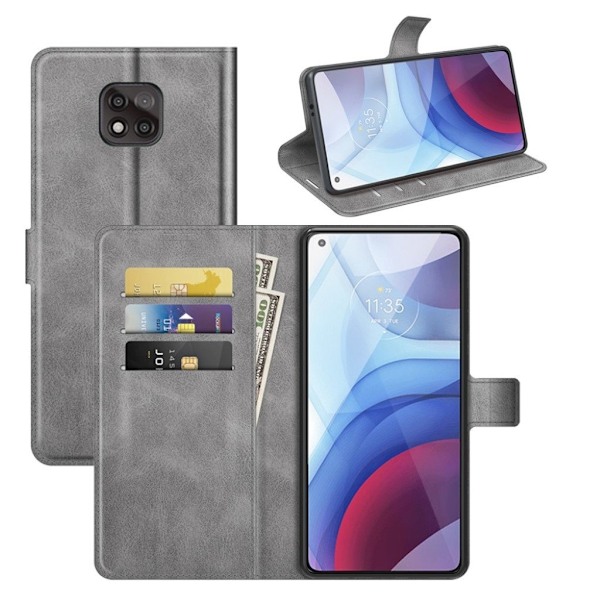 Hållbart konstläder Motorola Moto G Power (2021) fodral med plånbok - Silver/Grå Silvergrå