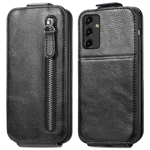 Vertical Flip Phone Fodral med Zipper till Samsung Galaxy A14 - Svart Svart