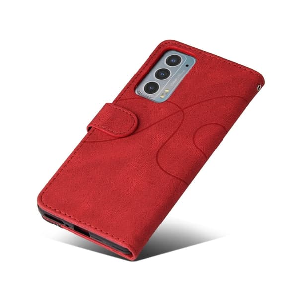 Teksturert læretui med stropp for Motorola Edge 20 - Rød Red