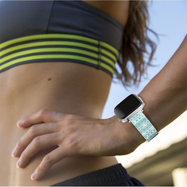 Fitbit versa urlänk träningsklocka rostfritt stål strasstenar - Silver blå multifärg