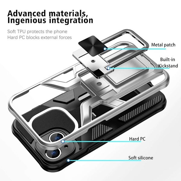 Stødsikkert hybridcover med kickstand til iPhone 14 Plus - Sølv Silver grey