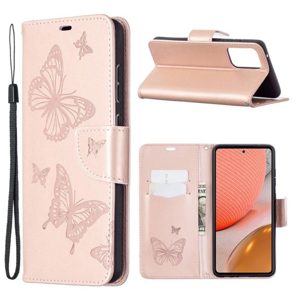 Butterfly läder Samsung Galaxy A72 5G fodral - Rosa Rosa