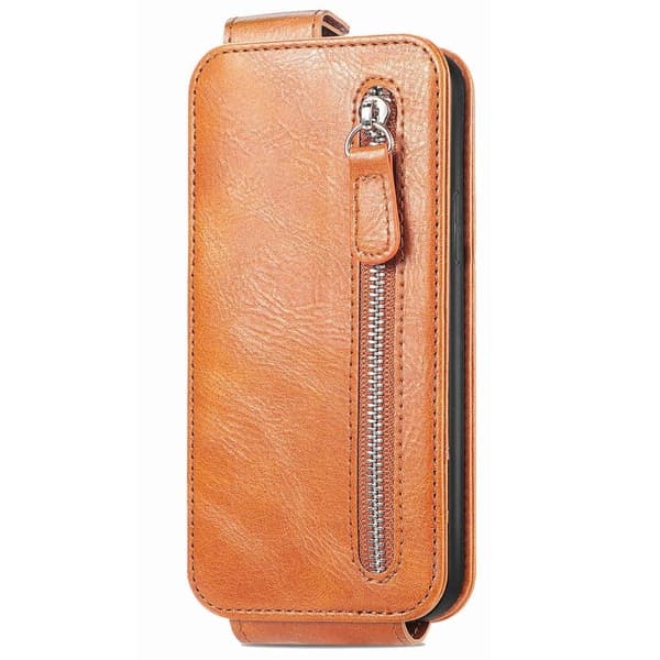Vertical Flip Phone Etui med Zipper til Xiaomi Poco C40 - Brun Red