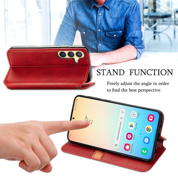 Läder Samsung Galaxy S25 fodral med romb-design - Röd Röd