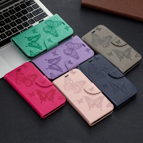 Butterfly läder iPhone 11 fodral - Silver/Grå Silvergrå