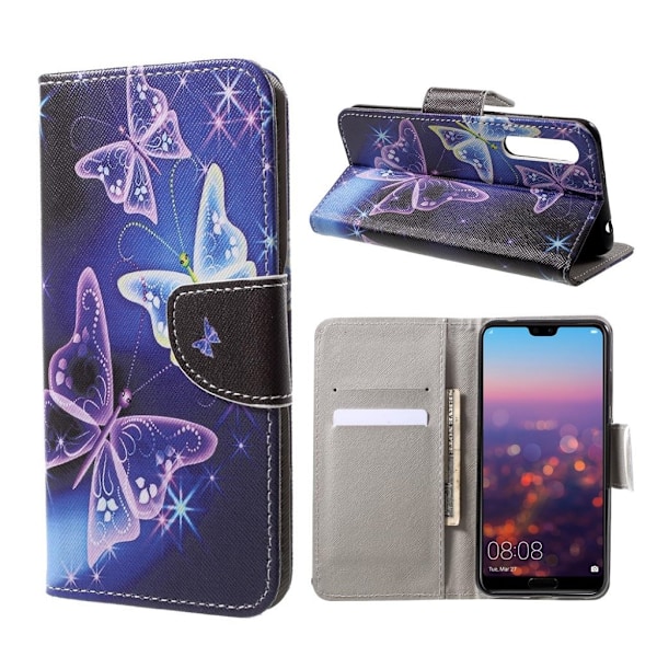 Huawei P20 Printet Mønster PU læder flip etui - Livlige sommerfugle Multicolor
