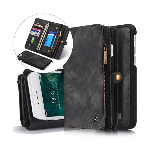 Caseme iPhone 7 Plus / 8 Plus PC etui i spaltelæder med flere rum - Grå Silver grey