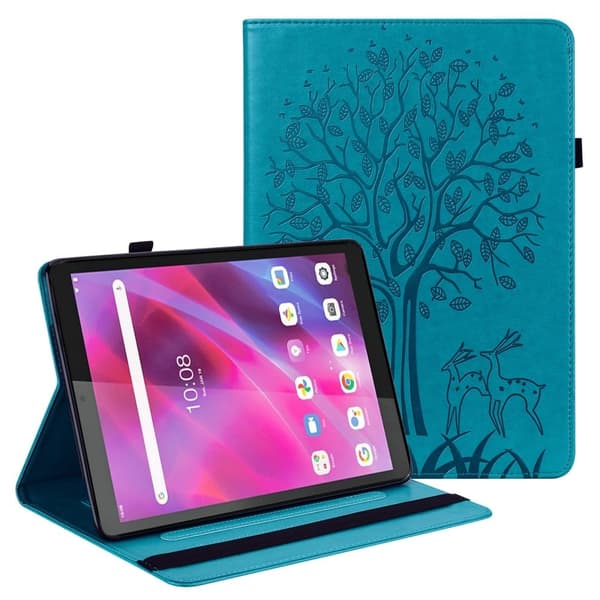 Lenovo Tab M10 läderfodral med träd- och hjortmönster - Blå Blå