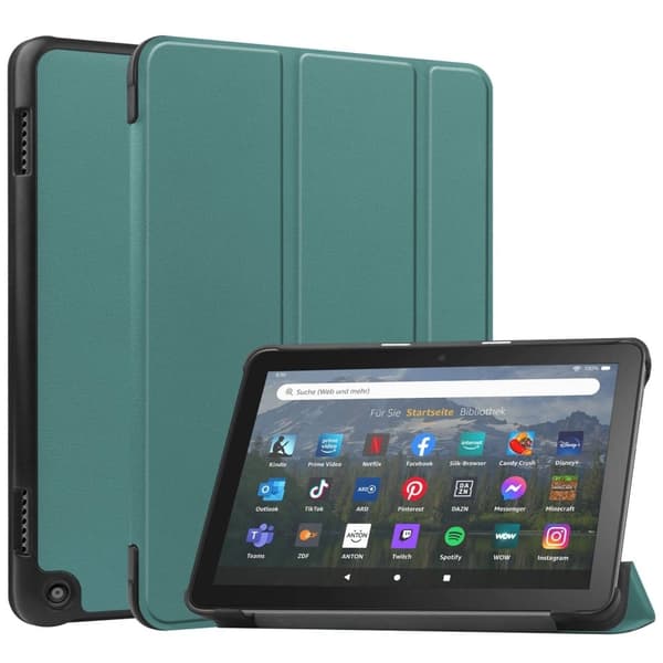 Tri-fold skinnstativveske for Amazon Fire 8 HD (2022) - Svartgrønn Green