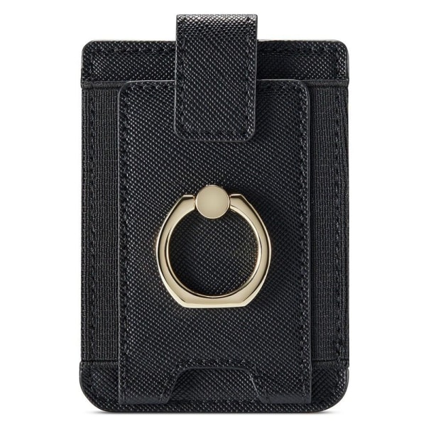 MUXMA Universal leather card holder with ring grip - Black Black
